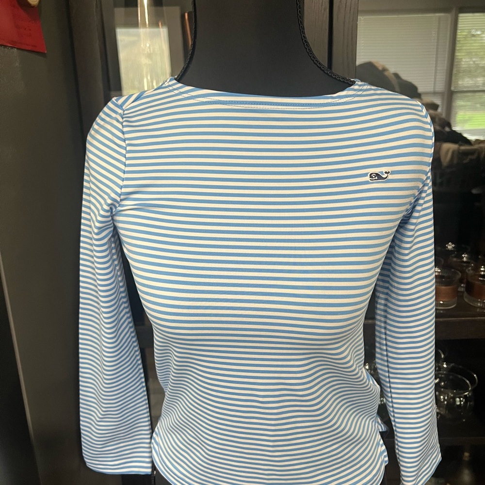 Vineyard Vines Girls Blue Striped Performance Top